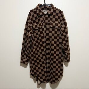 Women’s Checkered Long Fleece Shacket, Size L